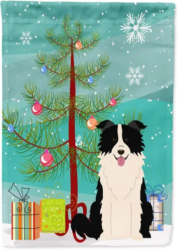 Caroline's Treasures BB4243CHF - Bandera de árbol de Navidad con texto en inglés "Merry Christmas", color negro y blanco, para porche, para colgar