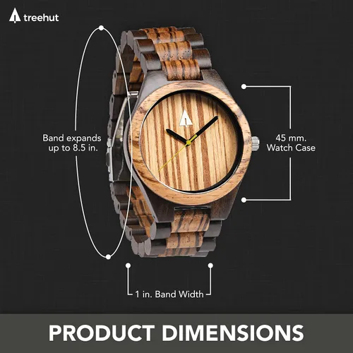 Miniatura 6 de Reloj Treehut de madera de cebrano y ébano, movimiento analógico de cuarzo