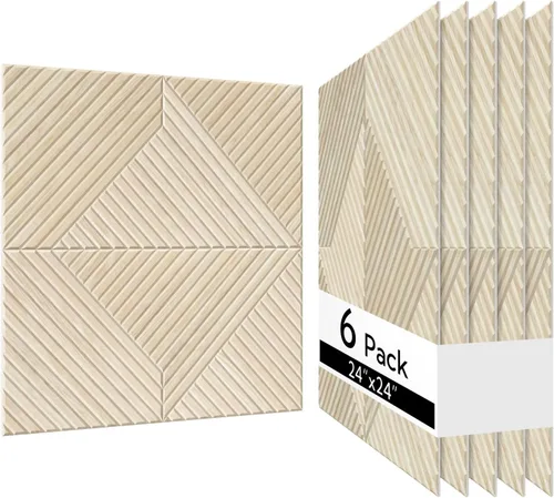 Miniatura 10 de Olanglab Paquete de 6 paneles de pared autoadhesivos, 23.6 x 23.6 pulgadas por panel, paneles de pared acústicos, arte de pared absorbente de sonido