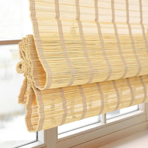 Miniatura 2 de Persianas romanas de bambú sin cordón, persianas opacas personalizadas, persianas de bambú natural tejidas para ventanas, puerta de vidrio