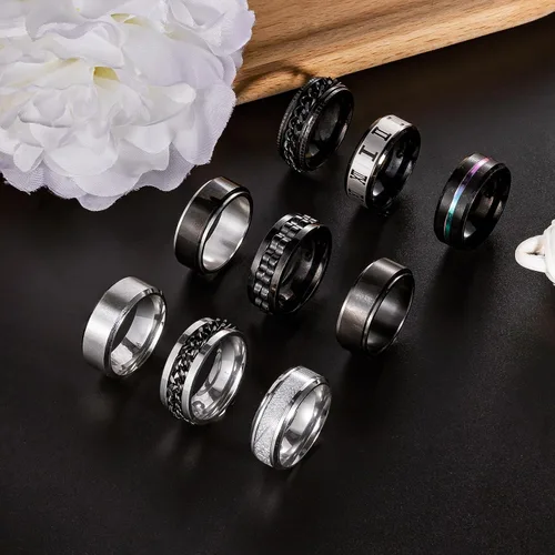 Miniatura 2 de Masedy Juego de 9 anillos para hombres y mujeres, anillos de promesa de boda, anillos giratorios para ansiedad, 0.315 in