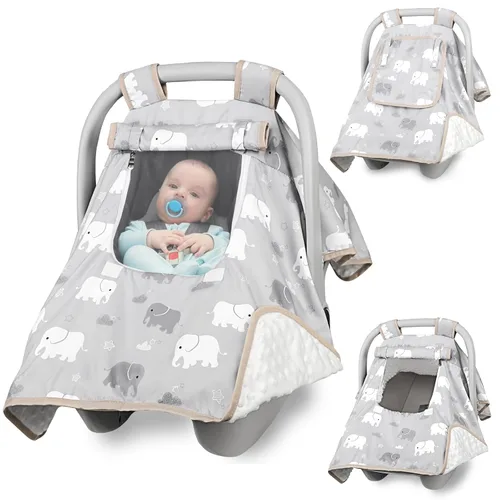 Miniatura 9 de Funda de Asiento de Coche para Niño, Funda de Asiento de Coche de Bebé de Invierno, Toldo de Asiento de Coche Acogedor y Cálido con Ventanas