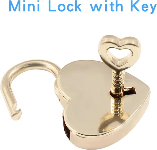 Miniatura 5 de Piutouyar 3 cerraduras en forma de corazón, candado de metal dorado, pequeño y lindo mini cerradura con llave para caja de almacenamiento de joyas