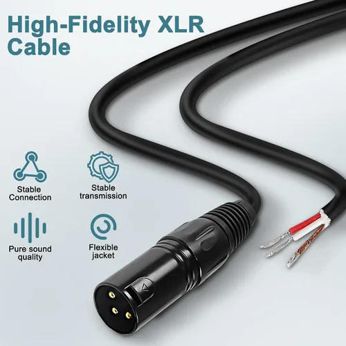 Miniatura 4 de XMSJSIY Cable de micrófono XLR, cable desnudo, 3 pines, altavoz XLR, cable de micrófono de audio, conector de extremo abierto, cable de extensión
