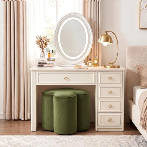 Miniatura 9 de Zesthouse – Otomana con forma de flor, reposapiés de terciopelo para sofá, taburete moderno para sala de estar, bonito taburete cuadrado
