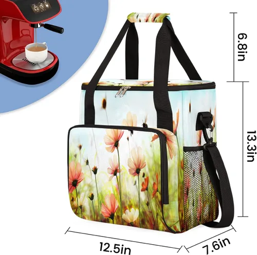 Miniatura 2 de Bolsa de café de flores de primavera, bolsa de almacenamiento de viaje colorida floral compatible con Keurig K-Mini o K-Mini Plus portátil de una
