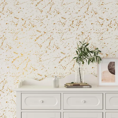 Miniatura 5 de VEELIKE Papel de contacto de mármol beige dorado para encimeras, papel tapiz de mármol blanco impermeable, para encimeras de cocina y baño, 15.7 x