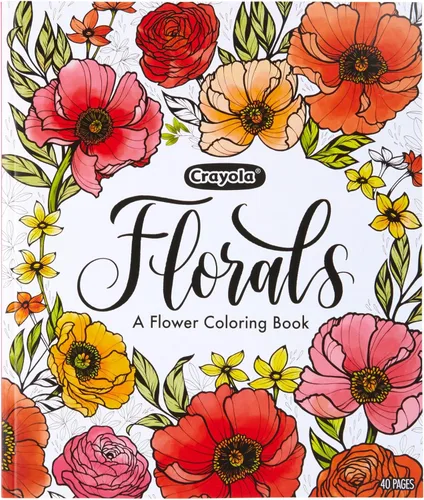 Crayola Libro floral para colorear para adultos (40 páginas), páginas para colorear de flores para adultos, actividad de alivio del estrés, regalo