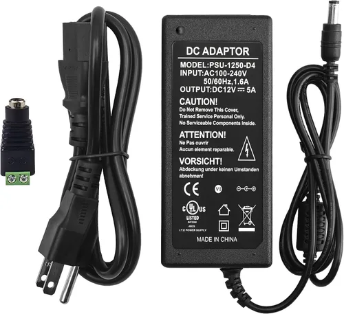 Adaptador de fuente de alimentación 12V 5A, transformador de CA 100-240V a CC 12V, para cámaras de vigilancia de seguridad CCTV, enrutador, luz de