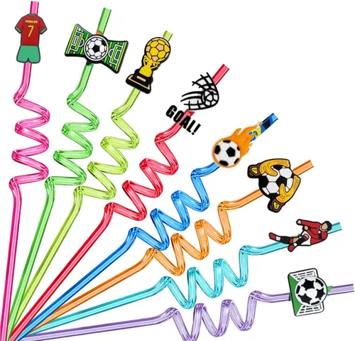 8 popotes de decoración de fiesta de fútbol, popotes de plástico reutilizables, para el día del juego, deportes, fútbol, fiesta de cumpleaños,
