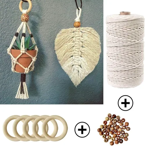 Miniatura 4 de 169 piezas Kit de macramé para principiantes 3 mm x 220 yardas de cordón de macramé de algodón natural para colgar en la pared, los mejores