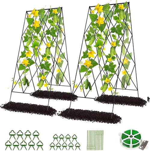 Miniatura 10 de DoCred Enrejado de jardín de metal con marco en A, 2 unidades, acero recubierto de PVC, perfecto para pepinos, calabaza, guisantes, enredaderas
