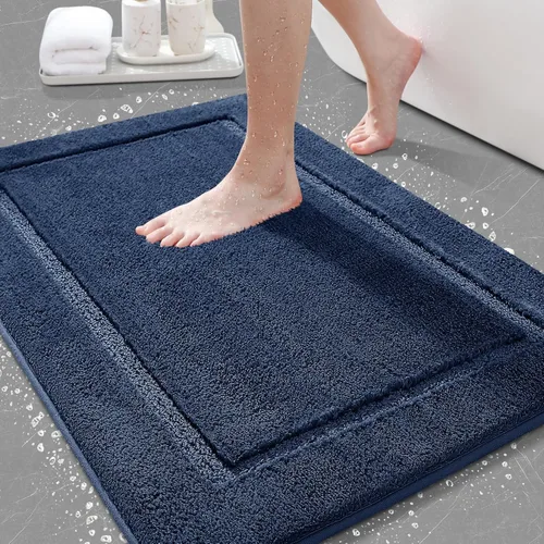 Miniatura 23 de Juego de alfombras de baño de 3 piezas de color blanco hueso, ultra suave, gruesa, esponjosa, microfibra absorbente, parte trasera antideslizante