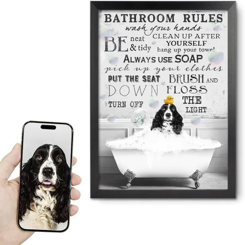 Miniatura 12 de Fotos personalizadas de mascotas en lienzo para pared Arte de baño personalizado Lindo perro gato en bañera Impresiones, divertidos animales Foto