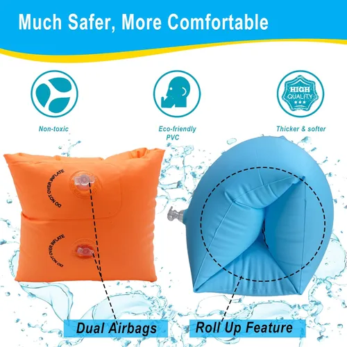 Miniatura 2 de 10Leccion Paquete de 2 flotadores inflables para brazos para niños pequeños, alas de agua inflables para niños, bandas de brazo de natación