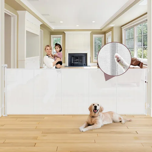 Miniatura 12 de Puertas retráctiles extra altas reforzadas de 41 pulgadas para bebés, puerta retráctil extra ancha de 120 pulgadas con varillas de apoyo, puerta