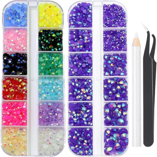 Miniatura 31 de 3520 diamantes de imitación de uñas color dorado champán para uñas, multiformas con parte trasera plana, diamantes de imitación redondos