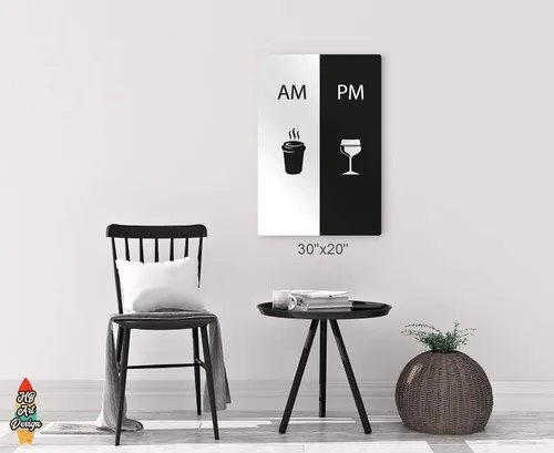 Miniatura 6 de HB Art Design AM and PM Moderno blanco y negro caliente café y vino metal impresión arte de la pared café bar decoración café letreros cocina