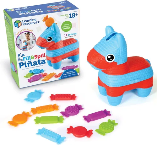 Learning Resources Pia the Fill & Spill Piñata - Juguetes sensoriales Montessori para niños pequeños, actividades preescolares, manipuladores de