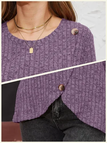 Miniatura 4 de DouBCQ Blusa casual de manga larga para mujer, con botones de moda, dobladillo lateral de tulipán