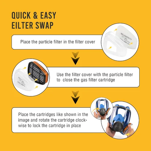 Miniatura 4 de Máscara respiradora de cara completa con filtros de vapor orgánicos A1, respirador purificador de aire reutilizable para pintura, resina, humos