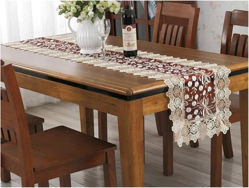 Miniatura 5 de Camino de mesa con bordado floral de encaje, bufanda rectangular transparente de poliéster para decoración de mesa del hogar, comedor, 16 x 35 Beige