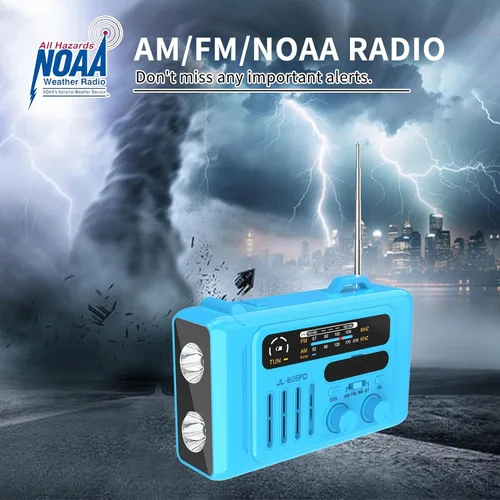 Miniatura 6 de Radio solar de emergencia con manivela, NOAA/AM/FM con linterna LED y lámpara de lectura, USB tipo C/carga solar/manivela, altavoz Bluetooth, alarma