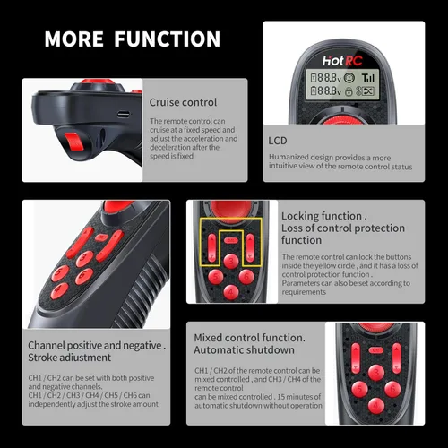 Miniatura 6 de HOTRC DS-600 6CH 2.4GHz Transmisor y Receptor RC Control Remoto con Receptor PWM DS 600 de 6 Canales para Barco RC (con RX PWM)