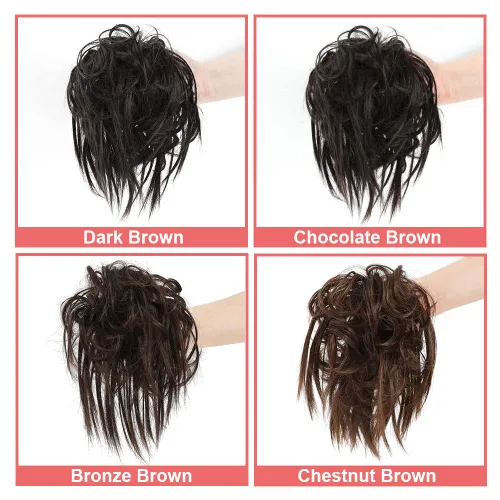 Miniatura 6 de KETHBE Pieza de Cabello para Moño Despeinado, Sintético Despeinado Recogido Coleta Corta Coletero de Cabello Falso con Banda Elástica de Goma Moño