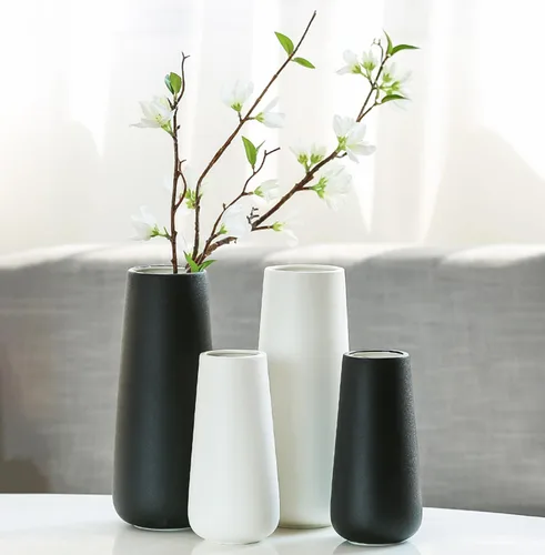 Miniatura 8 de Jarrón de cerámica negro mate de 11 pulgadas de alto para flores y hierba de pampas, jarrones decorativos de estilo rústico clásico para decoración
