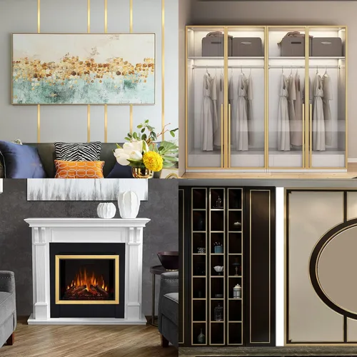 Miniatura 6 de Tira de moldura con acabado cepillado metalizado dorado, tira para despegar y pegar para marco de espejo, pared, chimenea y decoración del hogar