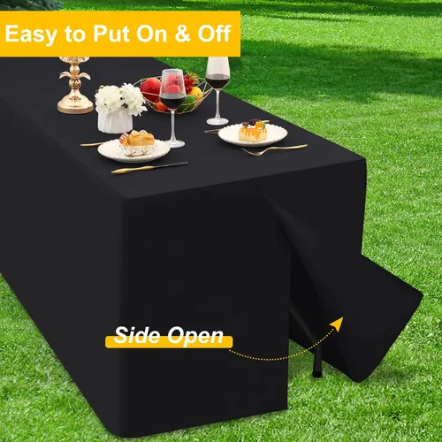 Miniatura 3 de Smiry Paquete de 2 manteles ajustables color negro, manteles rectangulares de tela de poliéster de 4 pies, mantel lavable para ferias, ferias