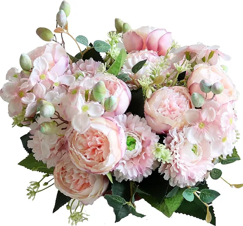 Miniatura 9 de ASTRYAS 4 piezas de peonías artificiales rosas de seda, flores de peonía de seda falsas, ramo de peonías artificiales de seda para centro de mesa