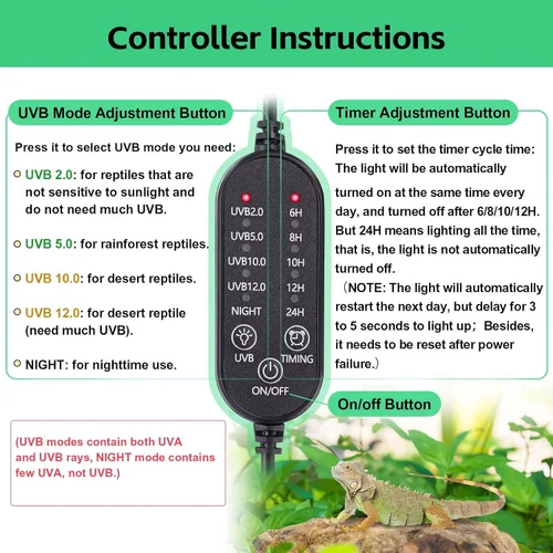 Miniatura 4 de Luz UVB para reptiles, lámpara de luz UVA UVB para reptiles con temporizador, bombilla LED UVB para dragón barbudo, gecko, tortuga, camaleón