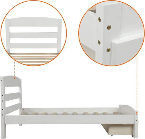 Miniatura 5 de Harper & Bright Designs Cama de plataforma de tamaño individual, marco de cama individual de madera con cajón de almacenamiento y soporte
