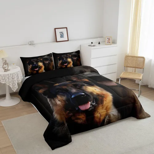 Miniatura 2 de Juego de edredón de perro de policía, tamaño individual, juego de ropa de cama de pastor alemán para niños, adolescentes, niños, adultos, lealtad