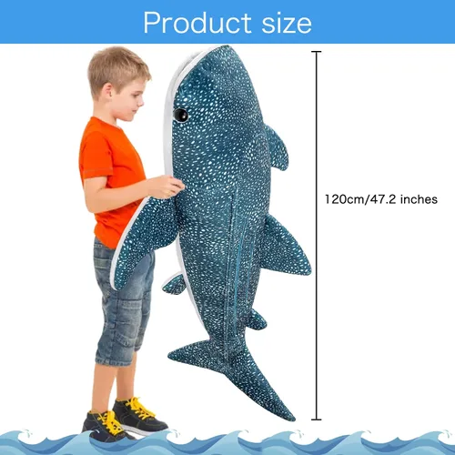 Miniatura 5 de Juguete de peluche de tiburón gigante, animal de peluche de tiburón ballena de 47 pulgadas, peluche grande, enorme animal de peluche para niños