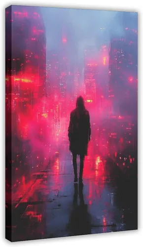 Cyber Aesthetic Wall Art – Futuristic Neon City Poster – Y2K Glitchcore Retro Print for Bedroom Decor Canvas Poster Wall Art Decor Print Picture