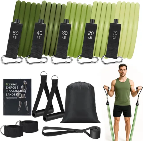 Miniatura 18 de WIKDAY Exercise Resistance Bands with Handles for Working Out Workout Bands Set with Door Anchor for Physical Therapy, Yoga, Pilates