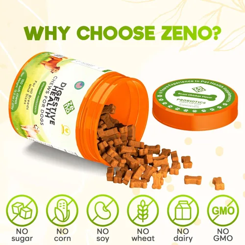 Miniatura 5 de ZENO Probióticos masticables para perros, 150 unidades, apoyo digestivo, para la salud intestinal y la diarrea, masticables para perros, fórmula