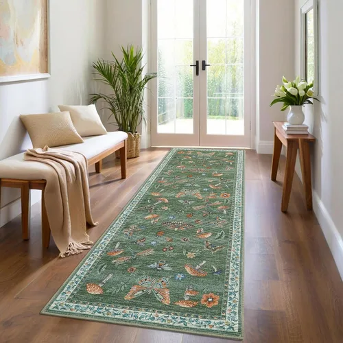 Miniatura 35 de ROYHOME - Alfombra con diseño de hongos e insectos, para pasillos, cocina o baño, antideslizante, lavable, suave, larga, 2 x 6, beige