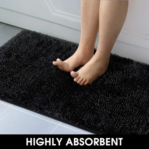 Miniatura 5 de HOMEIDEAS Juego de alfombras de baño negras de 3 piezas, alfombras y tapetes de felpilla de mantequilla, peludos, absorbentes, antideslizantes