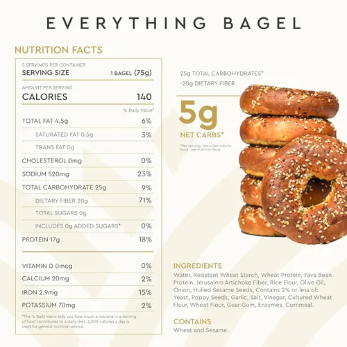 Miniatura 2 de Hero Todo en Uno Bagel - 5g de carbohidratos netos, 17g de proteína, alta en fibra, 140 calorías por porción (2 paquetes (10 bagels))