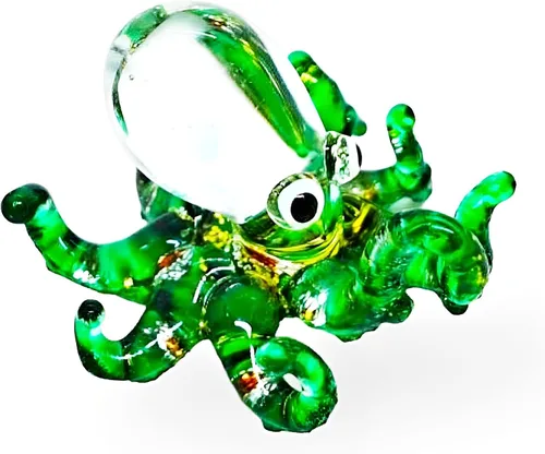 Miniatura 13 de WitnyStore Figura pequeña de pulpo arcoíris punteado dorado de 5½ pulgadas, pulpos de vidrio soplado a mano, calamares, sepia, moluscos marinos