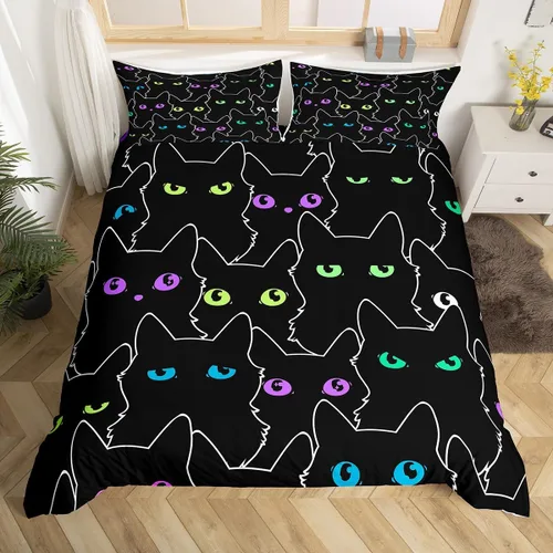 Miniatura 21 de Erosebridal Juego de funda de edredón con diseño de gato y fresa, tamaño individual, diseño de caricaturas, arcoíris, con temática de animales