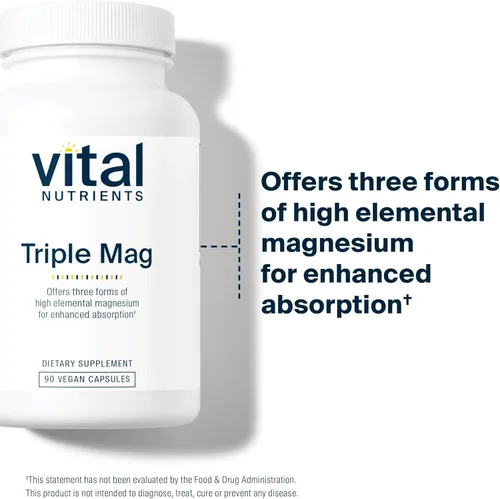 Miniatura 3 de Suplemento de Triple Complejo de Magnesio de Vital Nutrients Magnesio vegano de glicinato, malato y óxido 250mg Suplemento de magnesio de fácil
