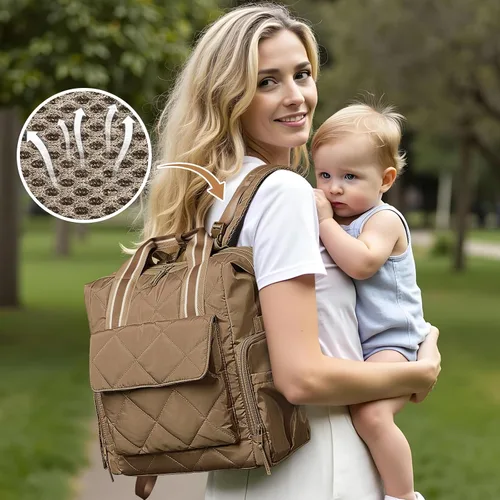 Miniatura 7 de Omanmoli Bolsa de pañales acolchada para bebé, bolsa de almuerzo, pañaleras para mamás trabajadoras con 11 bolsas, compartimento grande aislado