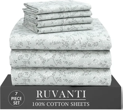 Miniatura 60 de RUVANTI 6 Piezas Sábanas de Algodón - 100% Algodón Natural Suave, Ligeras y Transpirables Sábanas de Percal Crujiente, Sábanas de Cama Tamaño Full