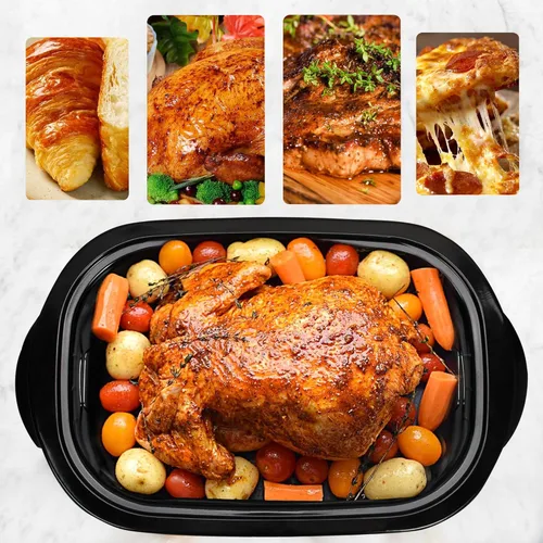 Miniatura 9 de Horno rostizador eléctrico, con tapa y autohumectante, con descongelado y mantenimiento de calor, temperatura ajustable, bandeja y rejilla plateado