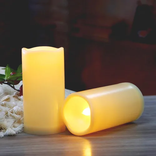 Miniatura 13 de 4 velas LED escalonadas sin flama, de pilas, impermeables, para exteriores, con temporizador, luz nocturna parpadeante de resina plástica, para Cera.